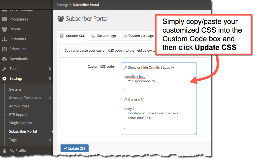 Subscriber Portal Custom CSS Omnilert Subscriber Portal Custom CSS Omnilert