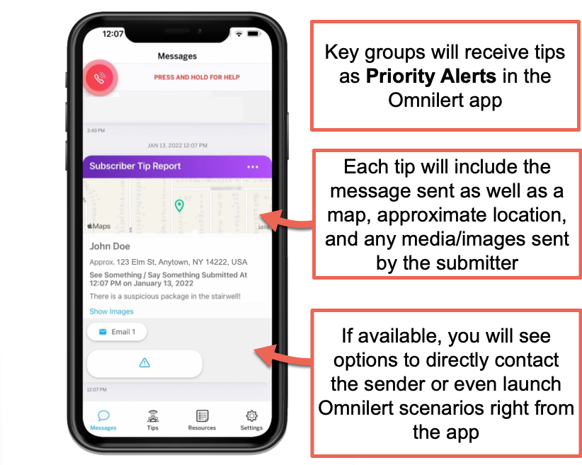 Tip Reporting Receiving tips via the Omnilert App Omnilert